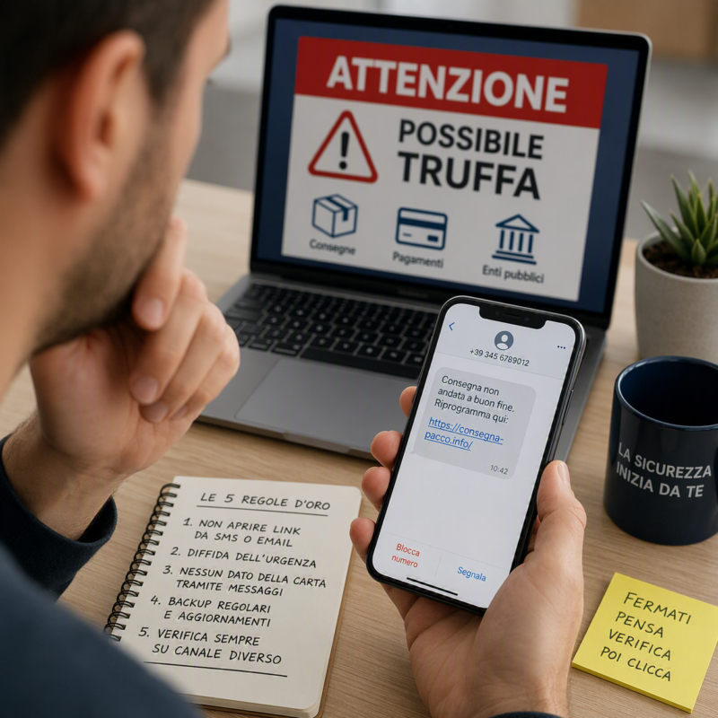 persona che guarda il telefono preoccupato perché sta subendo un attacco di smishing