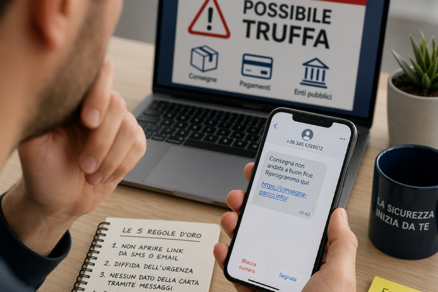 persona che guarda il telefono preoccupato perché sta subendo un attacco di smishing